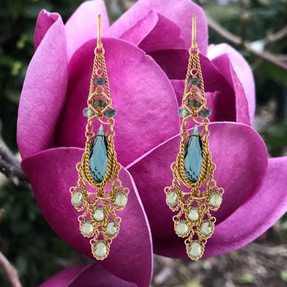 SOLD -Anthony Nak 18k London Topaz & Sapphire Earrings - Picture 3 of 4